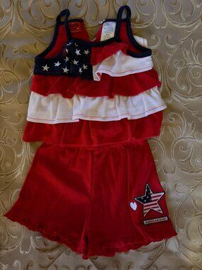 American Baby Red, white and blue ruffle tank short set, size 6-9 months